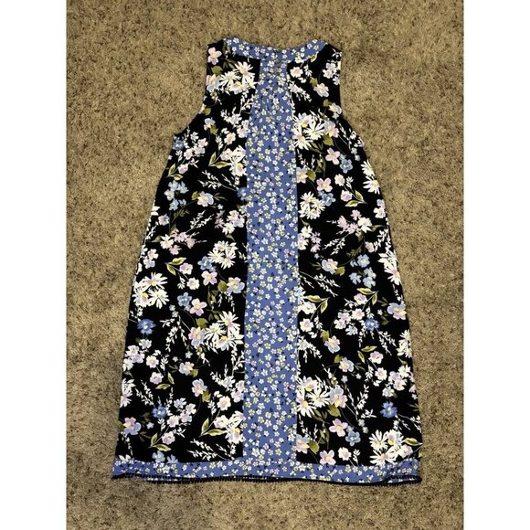 J Jill Shirt Dress Casual Boho Pleated Front Pockets Floral Blue Black Vacay S - Picture 2 of 9